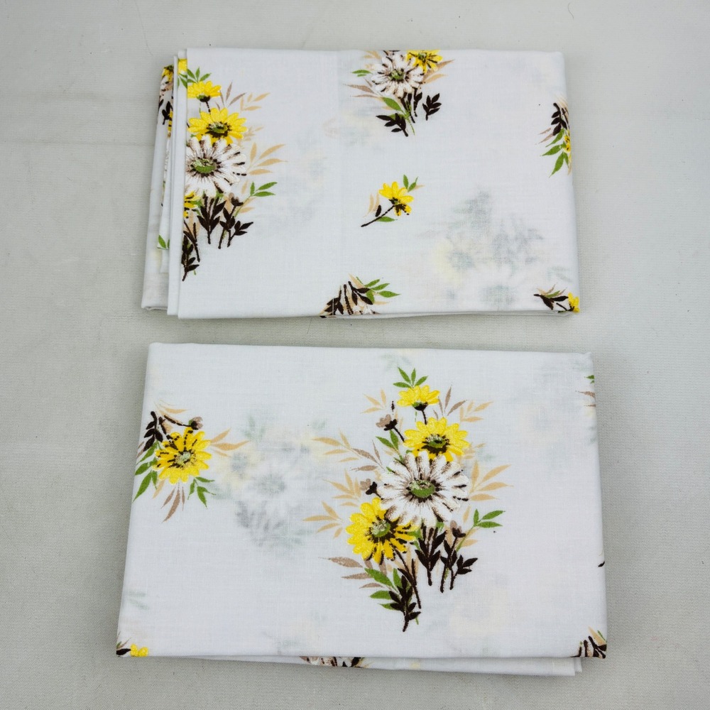 Vintage Pequot Floral Daisy 2 Standard Pillowcase Set Yellow White Spring Mills
